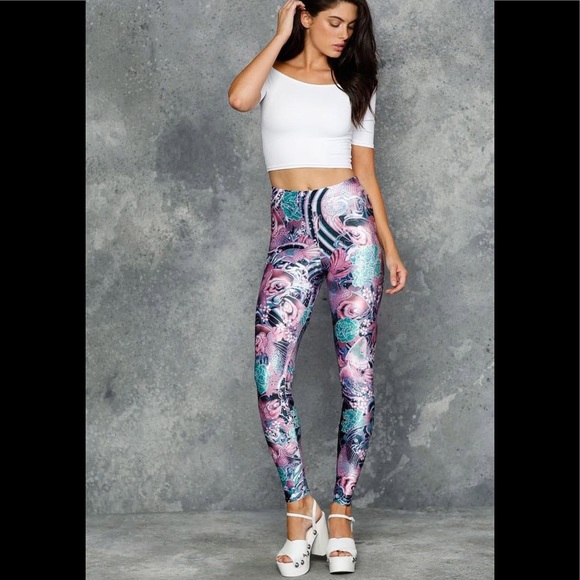 Blackmilk Koi Pink High Waisted Velvet Leggings - Picture 2 of 6
